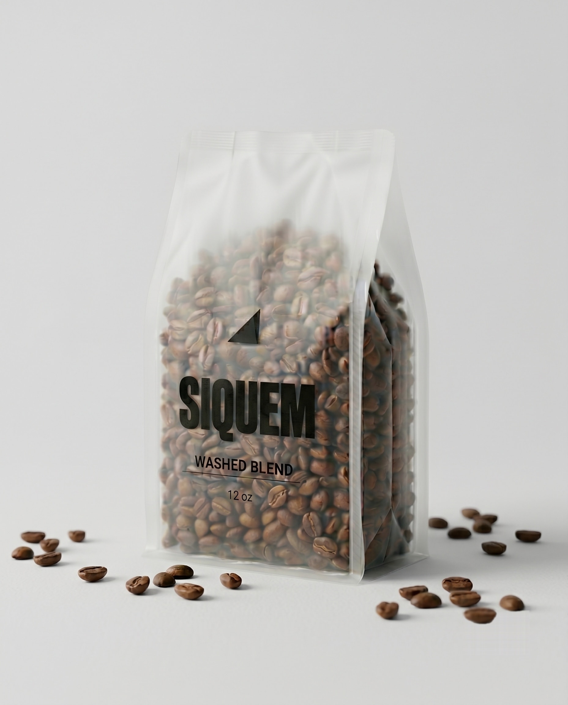 Bolsa translúcida de café Siquem Lavado de 340 g con granos tostados visibles